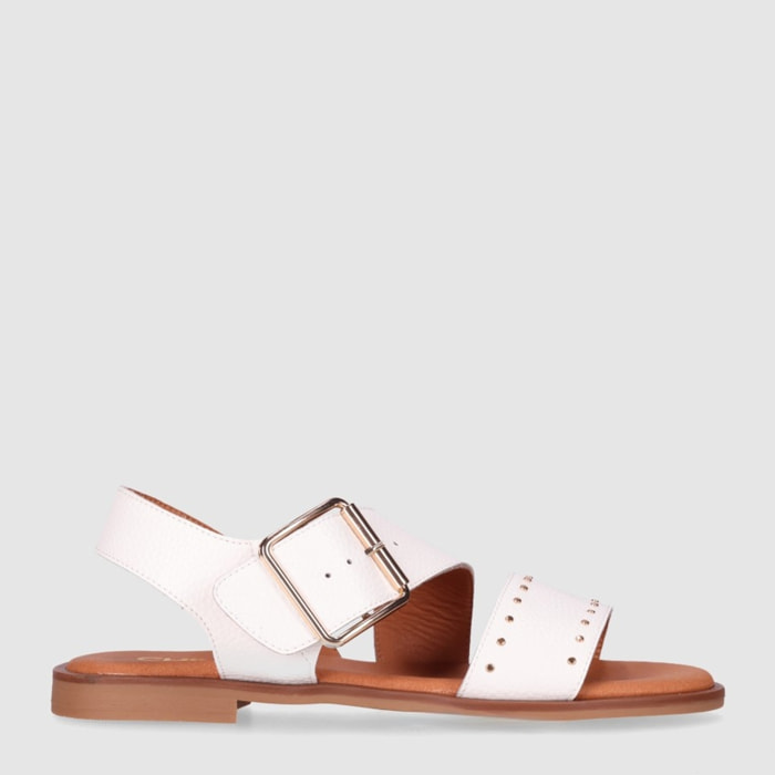 Sandalias de Piel - Blanco - Tacón: 1 cm