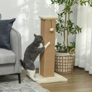 Griffoir tour pour chat H.81 cm - poteau à griffer avec jeu balle suspendue - peluche beige sisal naturel