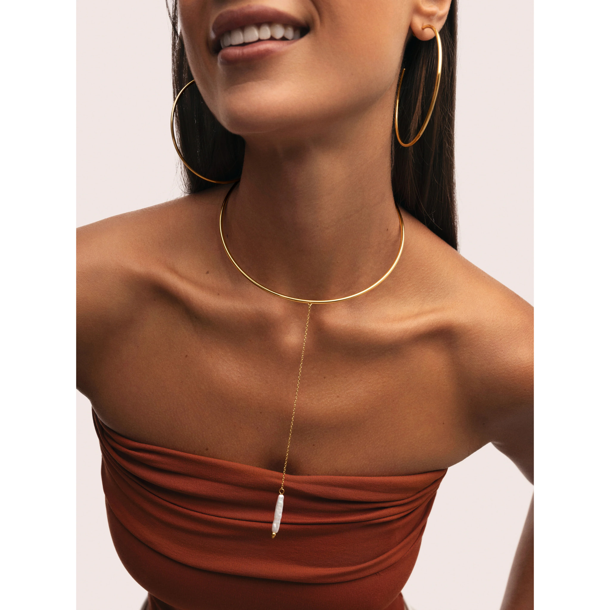 Choker Y Pearl Acero Baño Oro