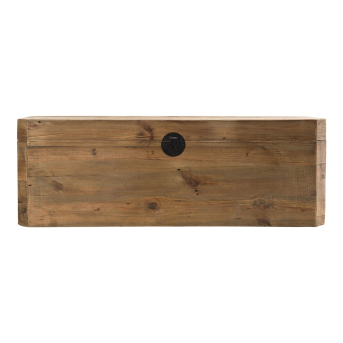 SANDY - Coffre rangement marron bois pin recyclé poignées métal noir