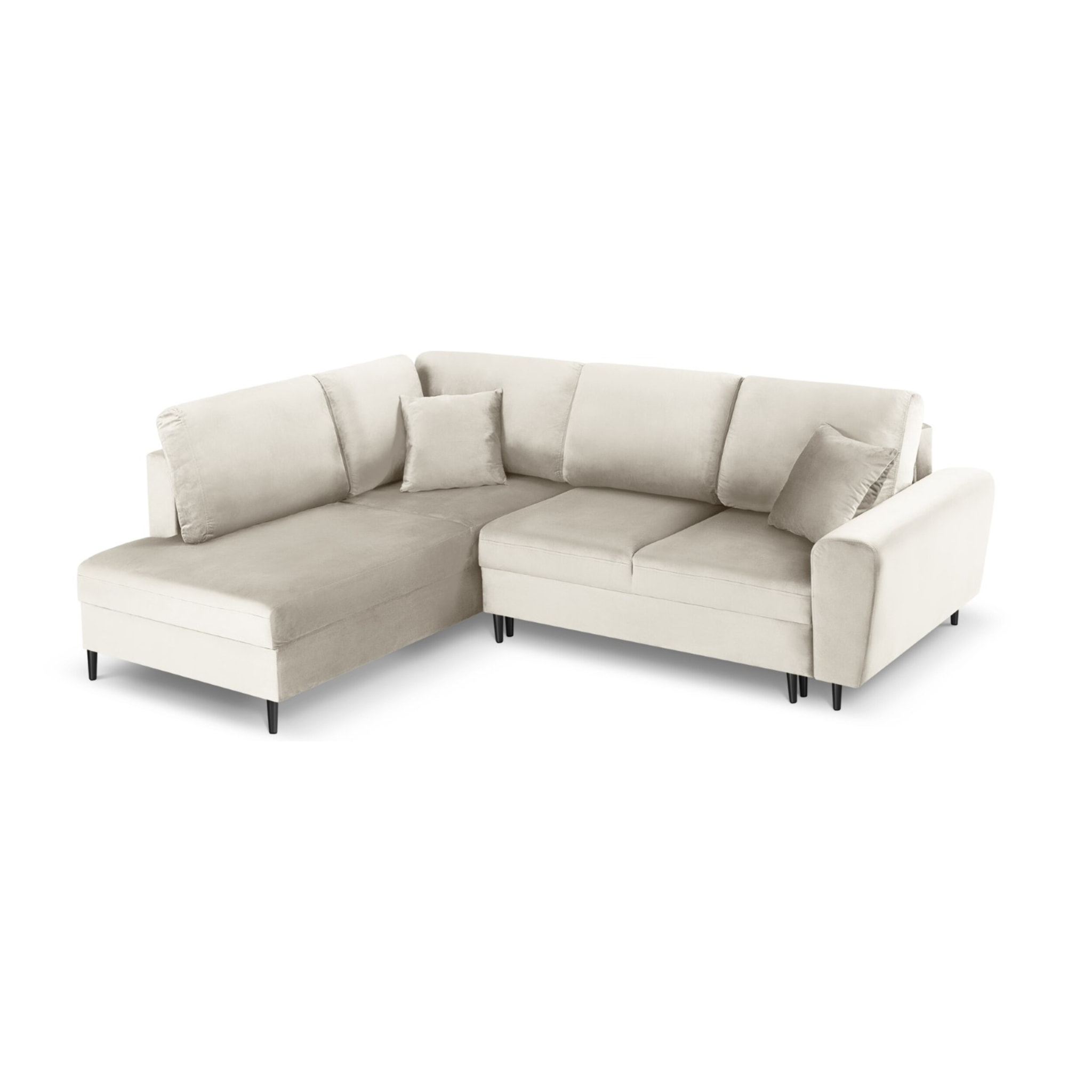 Canapé d'angle gauche convertible avec coffre de rangement "Kyoto" 5 places en velours beige clair