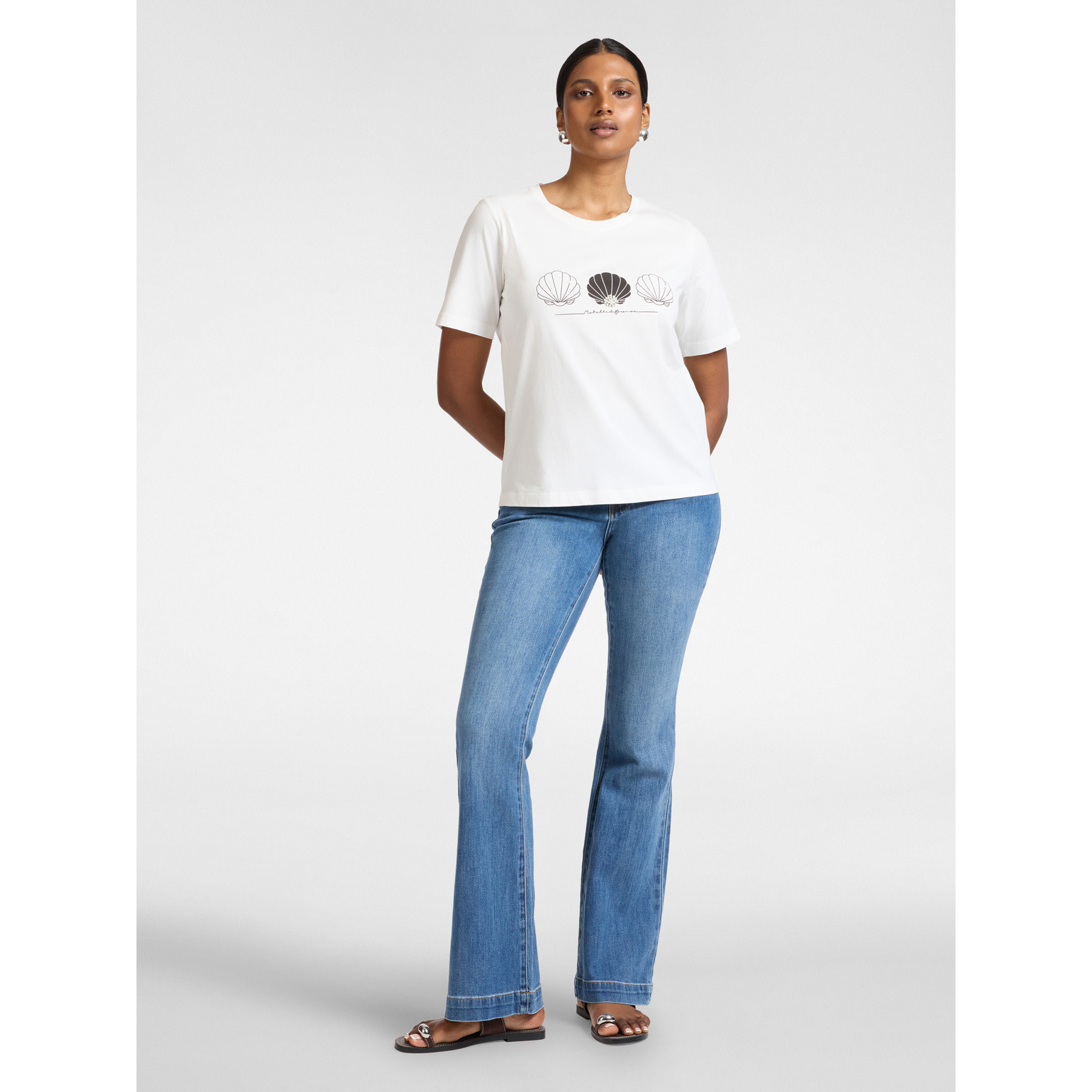 Elena Mirò - T-shirt in cotone stampata con perle - Bianco