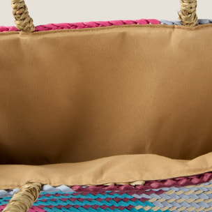 Capazo de playa en mimbre natural Zenda color rosa