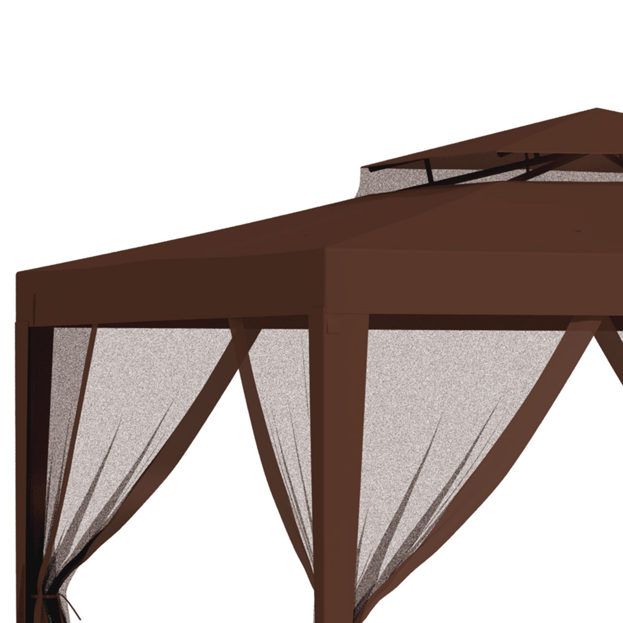 Carpa de Jardín 3x3 m Cenador Desmontable de Exterior Gazebo con 4 Mosquiteras Laterales Techo Doble y Marco Metálico Anti-UV Impermeable Pabellón para Terraza Patio Marrón