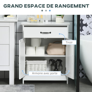 Meuble salle de bain - meuble bas 2 portes étagère tiroir - 60x30x75cm - blanc noir