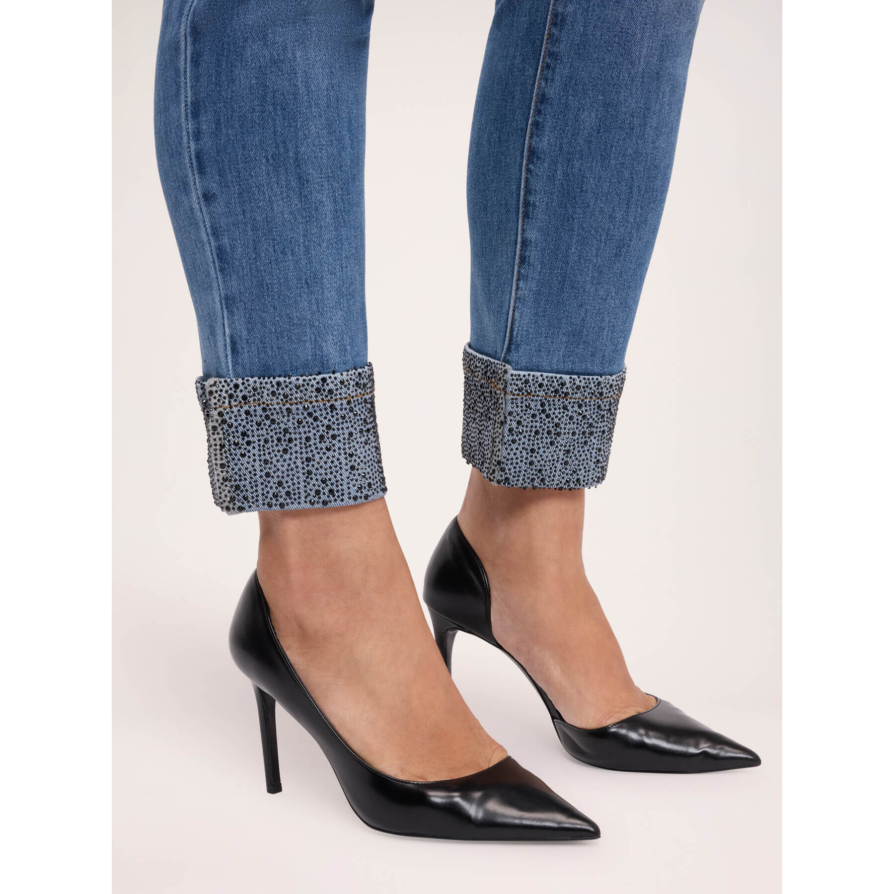 Fiorella Rubino - Jeans skinny con vuelta en strass - Azul