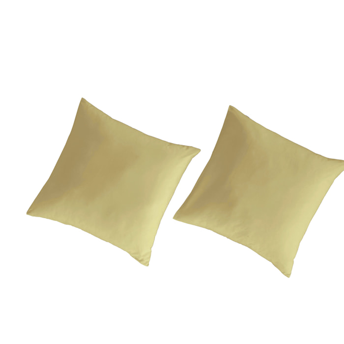 2 Fundas de almohada 100% percal de algodón orgánico LISO 65x65 cm - amarillo claro