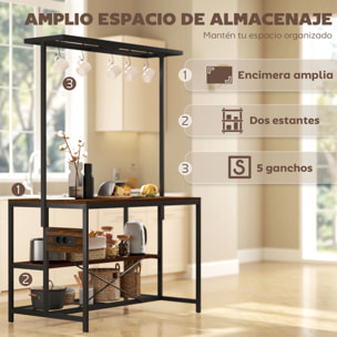 Estantería de Cocina con Toma de Corriente Estante de Cocina Industrial con Estantes Ganchos Mueble Auxiliar para Comedor Salón 116x70x182 cm Marrón Rústico