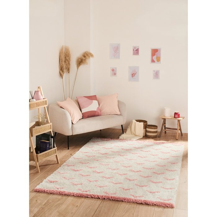 Terra - tapis shaggy de salon en laine artificielle rose tout doux