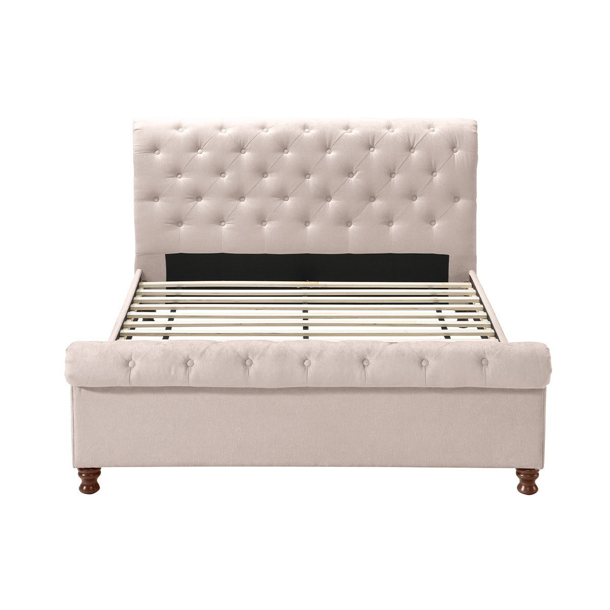 Lit 2 places 160x200 cm en tissu velours beige capitonné RILEY