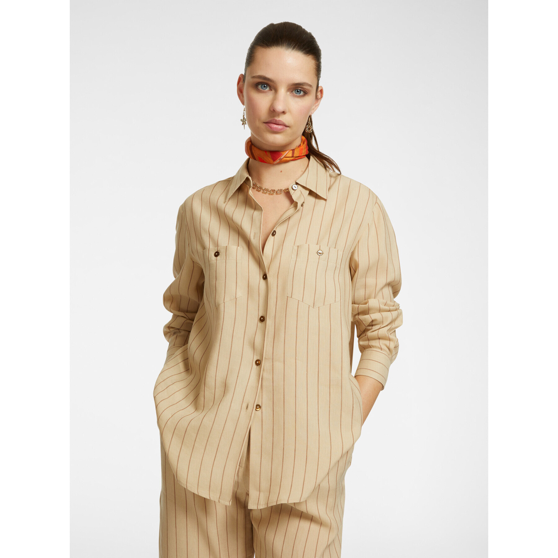 Elena Mirò - Camicia gessata con taschini - Beige