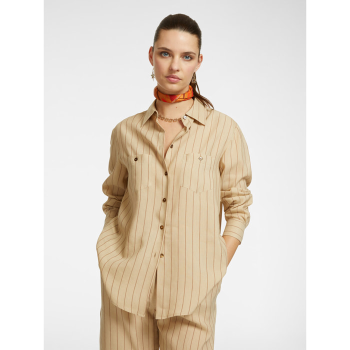 Elena Mirò - Camicia gessata con taschini - Beige