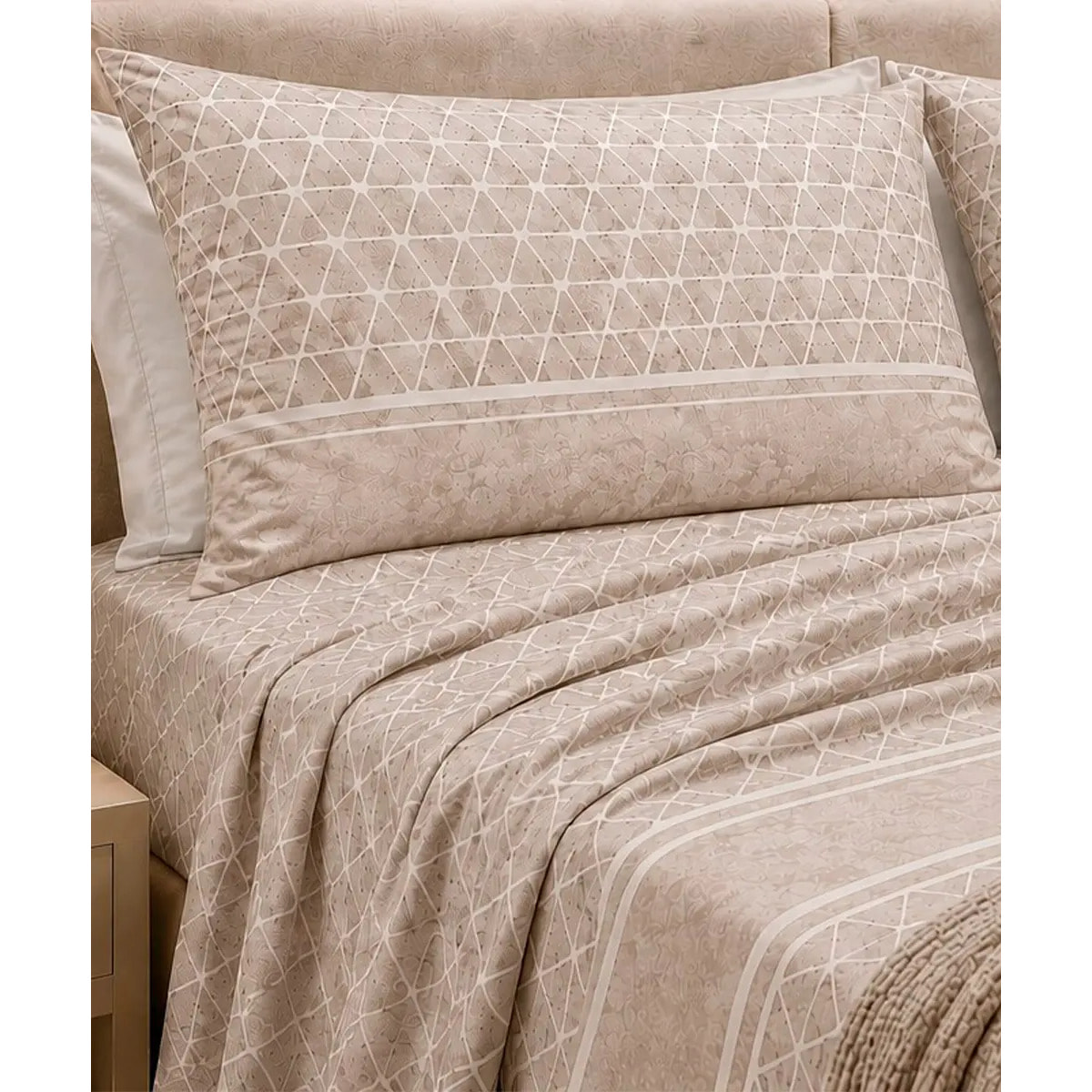 Completo Lenzuola Geo Tortora Beige 100% Cotone e Made in Italy con stampa digitale HD