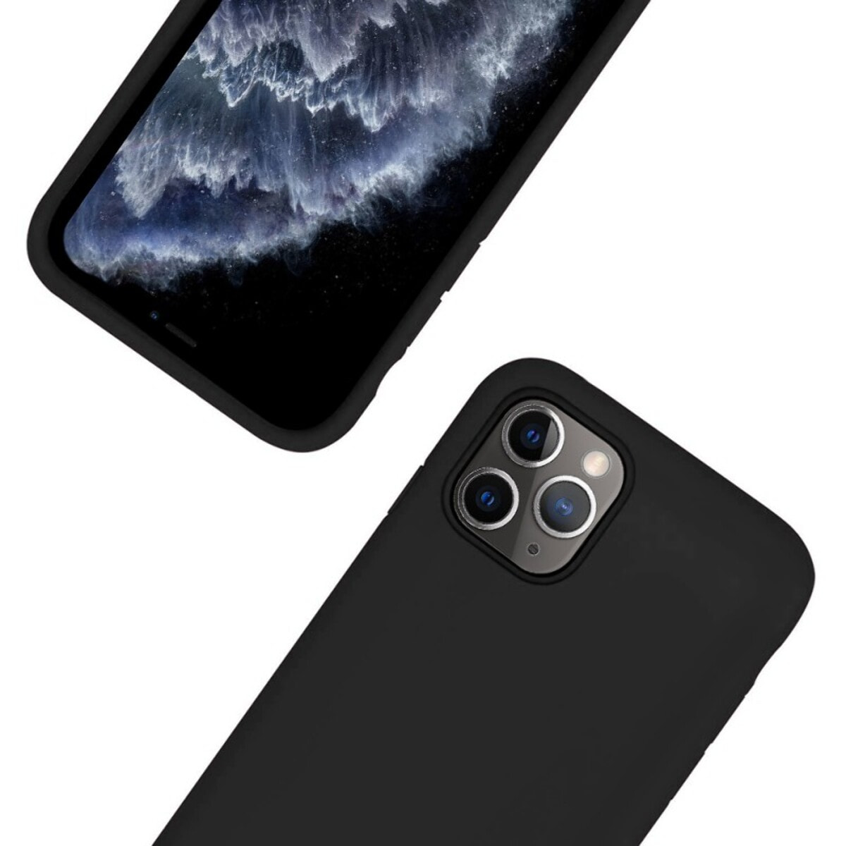 Coque iPhone 11 Pro Max Silicone liquide Noire + 2 Vitres en Verre trempé Protection écran Antichocs