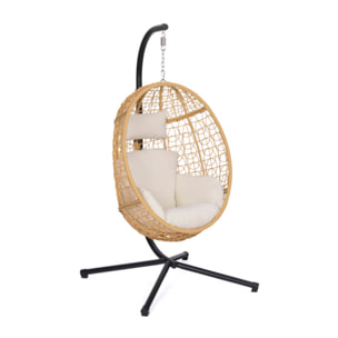 Fauteuil œuf suspendu effet rotin avec coussin beige