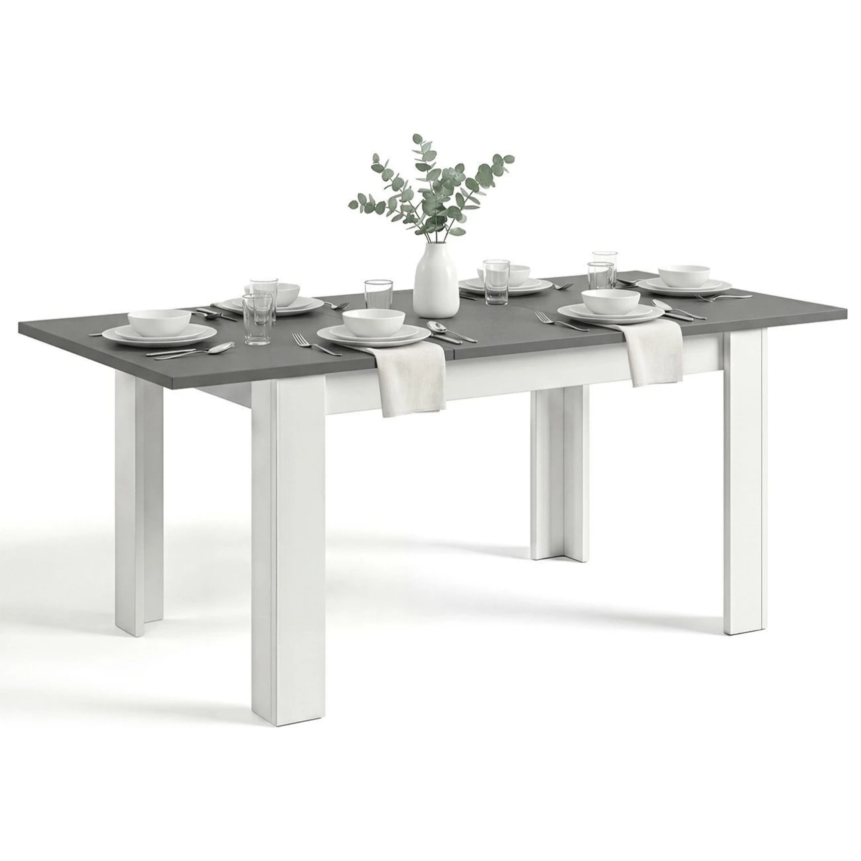 Mesa de comedor extensible en blanco mate y gris grafito 140-190x90 cm Sira Blanco Artik (Blanco Mate) - Gris Grafito