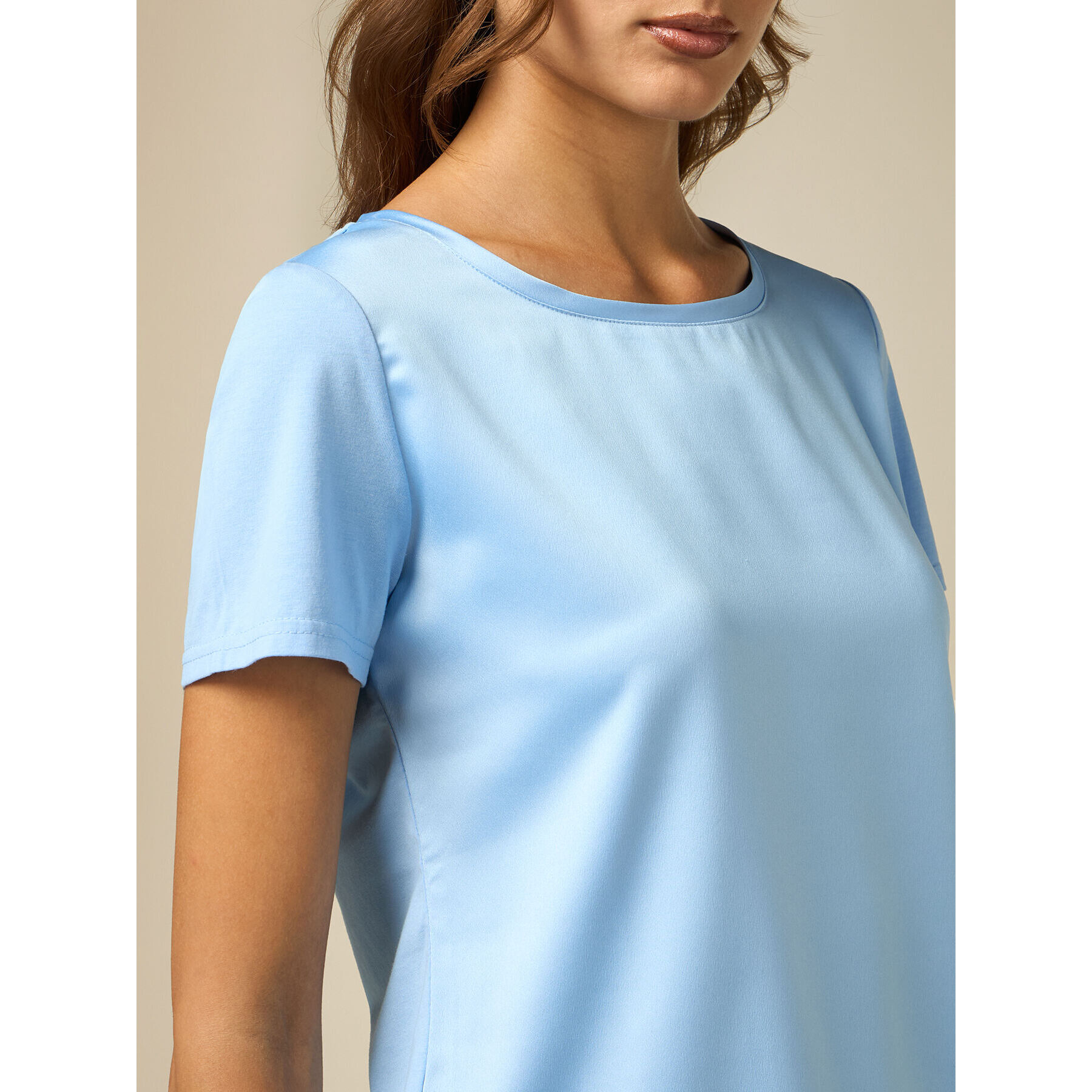 Oltre - T-shirt bimaterica - Azzurro