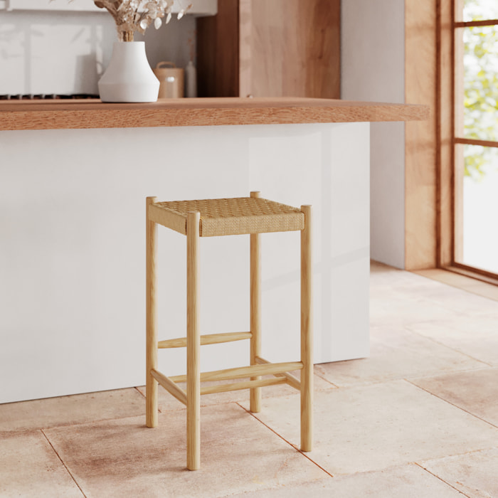 Tabouret pour îlot central 65 cm en tressage et bois - Kepler