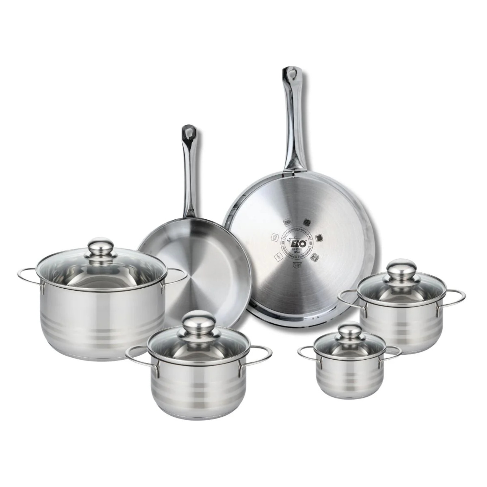 Ensemble de 2 Poêles de cuisson 24 et 28 cm et 4 faitouts 12, 14, 16 et 20 cm Elo Profi Brillant