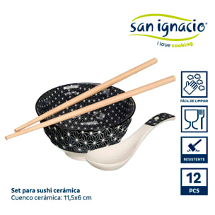 Set 12 piezas sushi negro colección kinvara