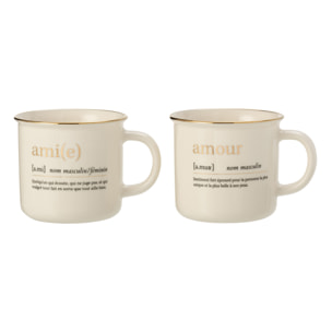 J-Line tasse Message Family Home - céramique - or - 2 pcs