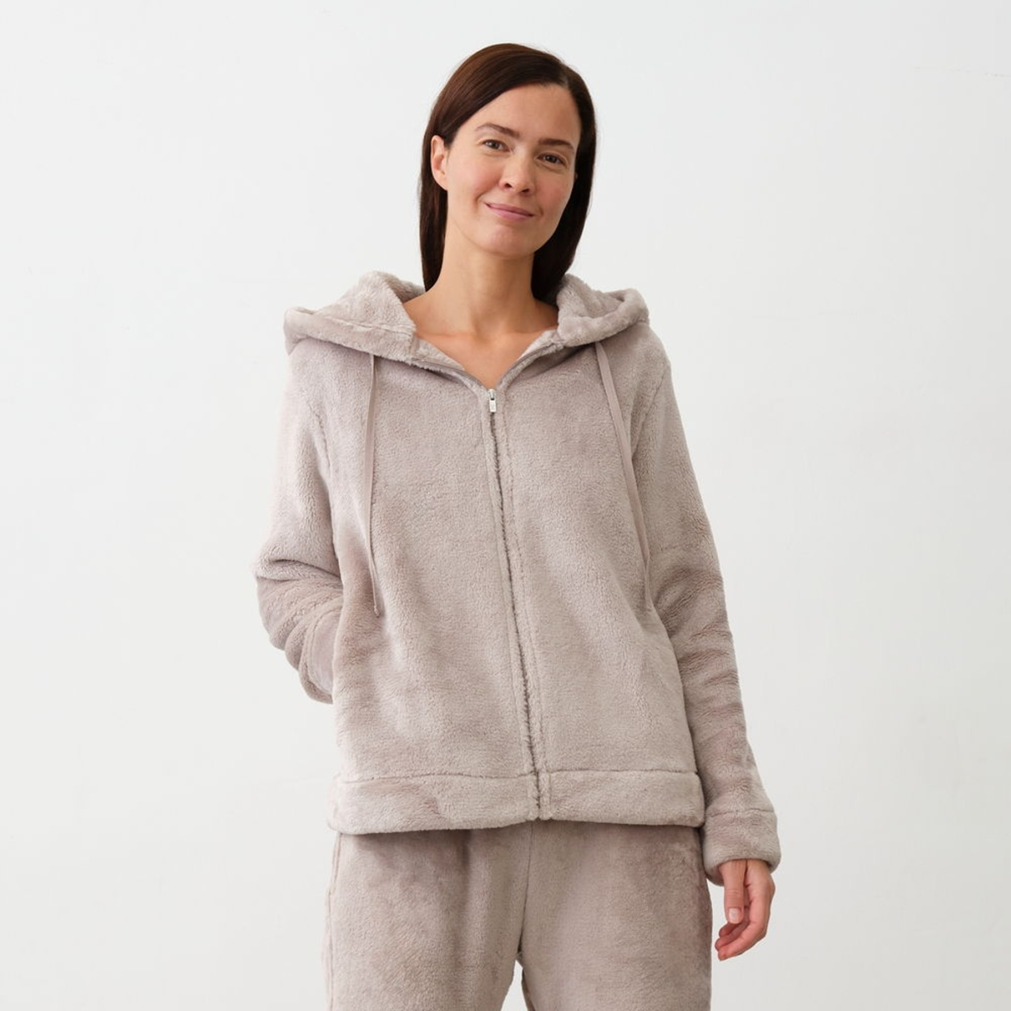 Chaqueta efecto pelo capucha Este color gris piedra Poliéster