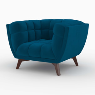 Ensemble canapé et fauteuil en velours bleu 3 places - Mona