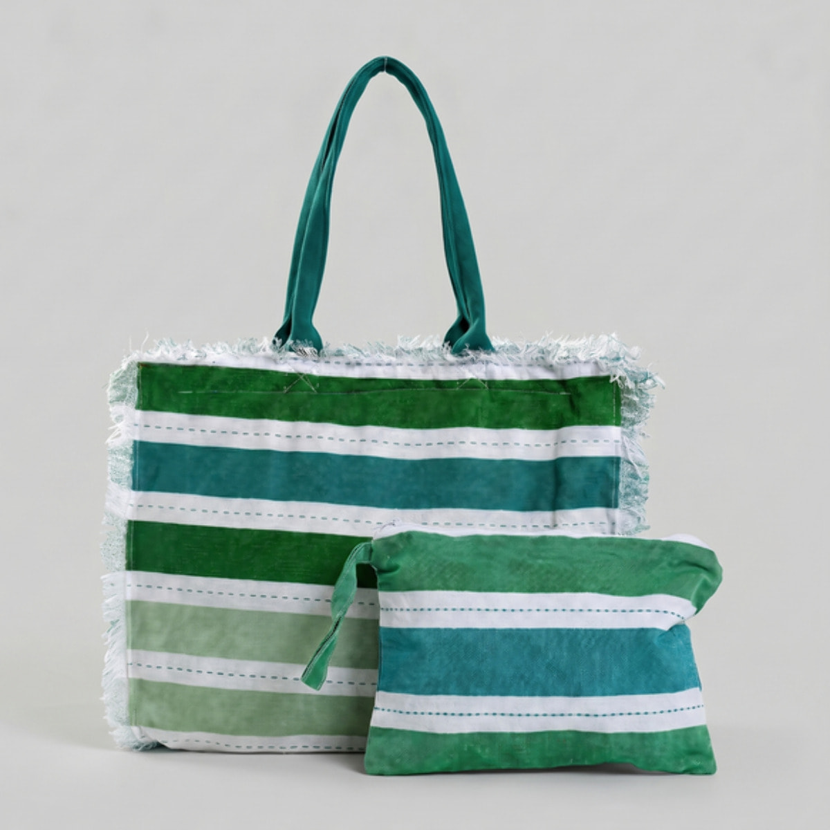 Borsa mare con pochette in cotone e poliestere - Multicolore