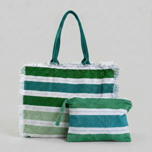 Borsa mare con pochette in cotone e poliestere - Multicolore