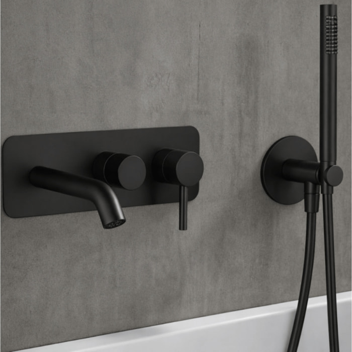 Mitigeur bain douche mécanique mural + douchette 1 jet + corps encastré PAINI Cox noir mat