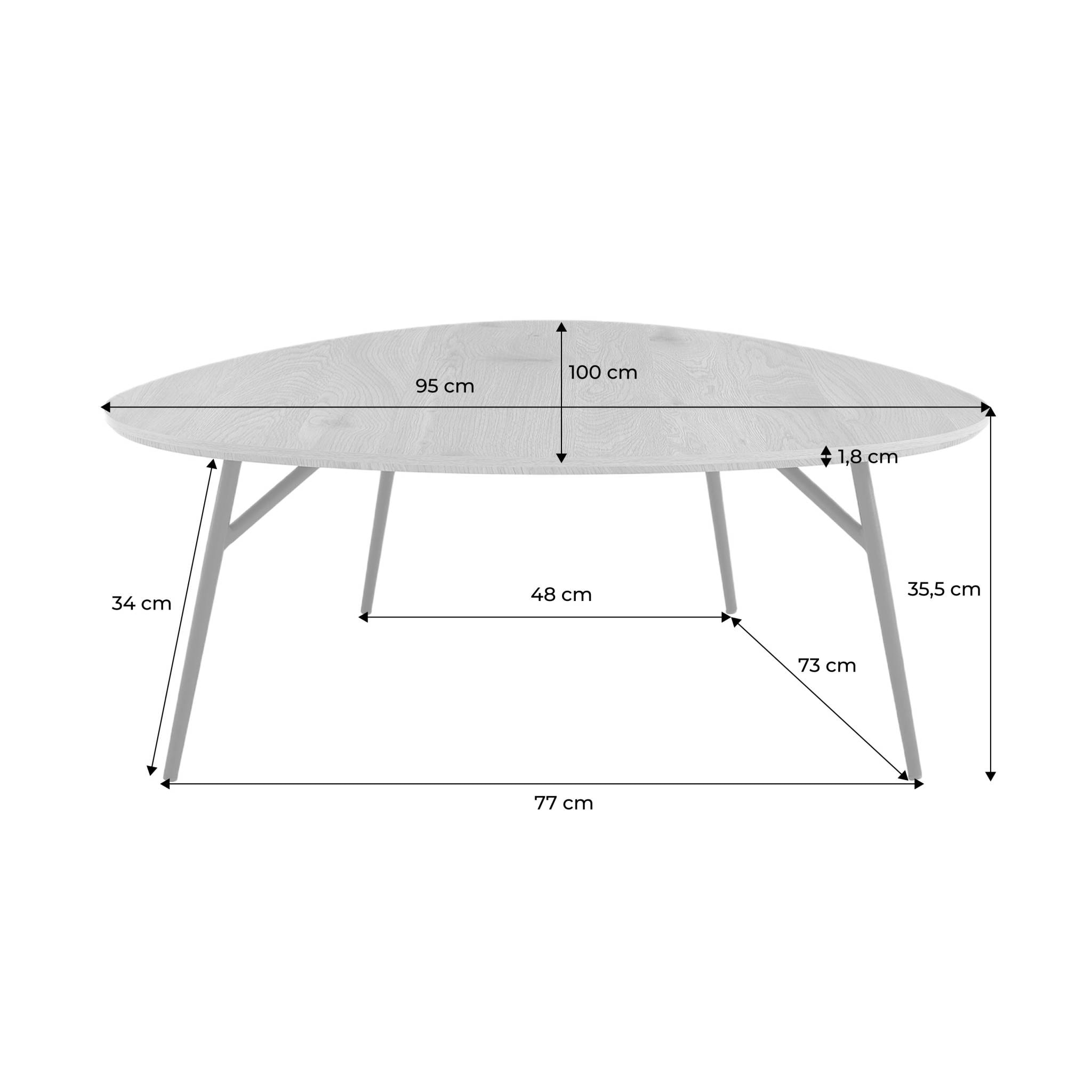Table basse triangulaire pieds métal noirs et effet chêne  EZIA