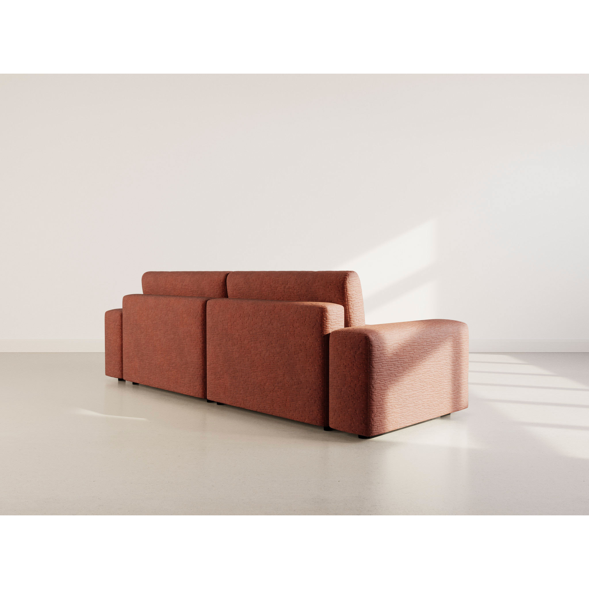 Constance - Canapé d'angle réversible 4 places convertible avec coffre en velours gaufré - Terracotta