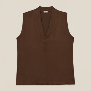 Oltre - Blusa in raso con scollo a V - Marrone