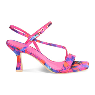 Sandalo donna multicolor-blu arancio in raso, tacco 7,5 cm