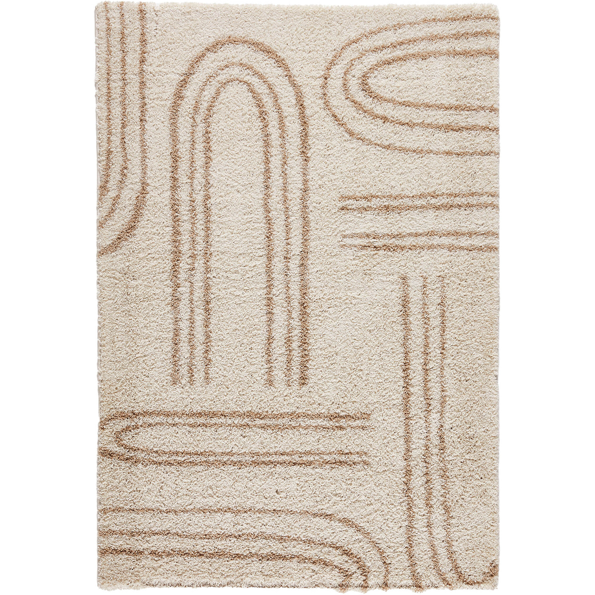 OLYMPE - Tapis shagy à poils long à motif graphique - Beige