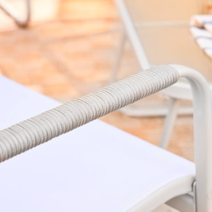 Salon de jardin blanc NOTO acier. 4 places. un canapé. une table. deux fauteuils textilene