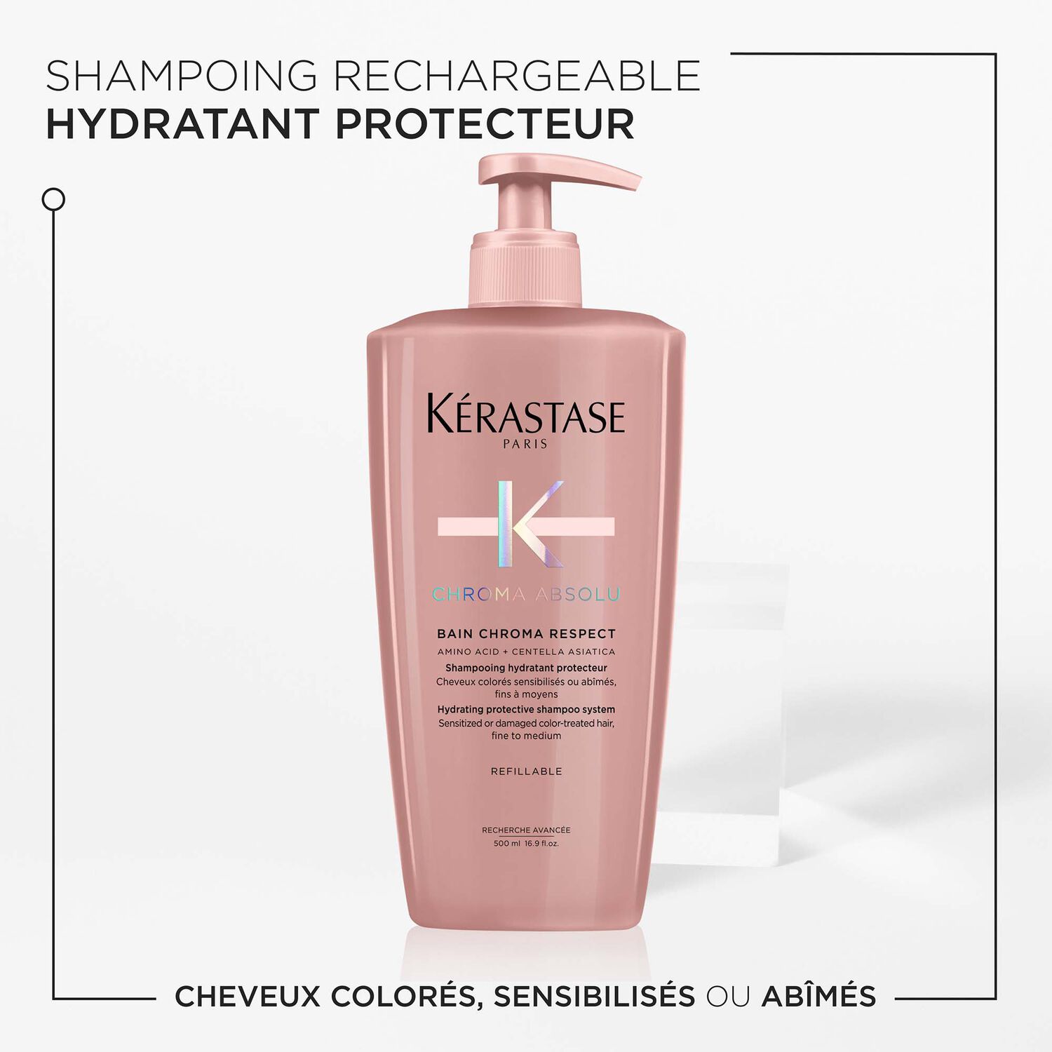Chroma Absolu - Shampoing hydratant protecteur rechargeable - cheveux colorés sensibilisés ou abîmés, fins à moyens, 500 ml