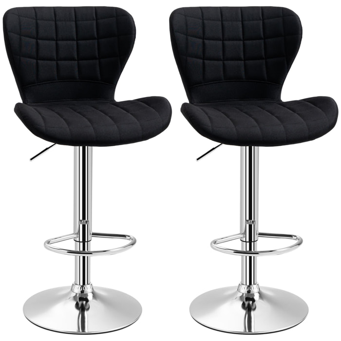 Lot de 2 tabouret de bar design contemporain hauteur d'assise réglable 59-81 cm pivotant 360° lin noir