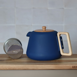 Théière en fonte bleue avec couvercle en bois 1L VIGGO