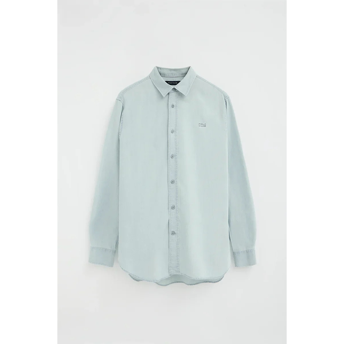 Camicia in tencel celeste con regular fit e logo Polo Club