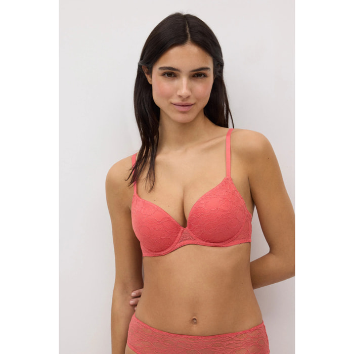 Reggiseno push-up in pizzo corallo