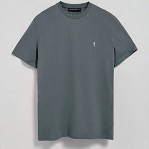 Maglietta grigio pietra basic a girocollo e ricamo Rigby Best