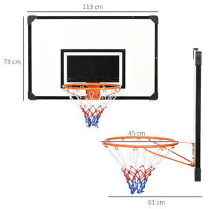 Canasta de Baloncesto con Red Aro de Baloncesto de Pared con Tablero y Marco de Acero para Uso en Interiores y Exteriores 113x61x73 cm Negro