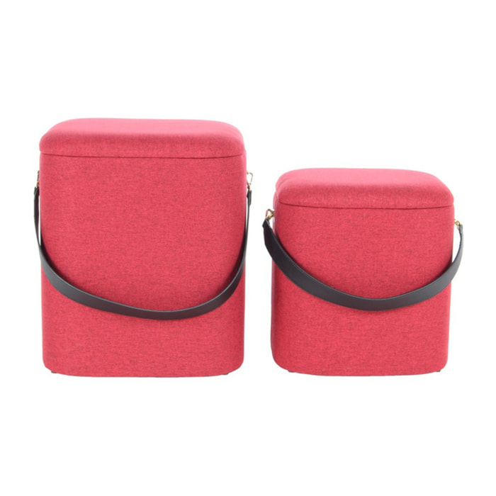 Set di 2 pouf contenitore Arabella in tessuto rosso e nero