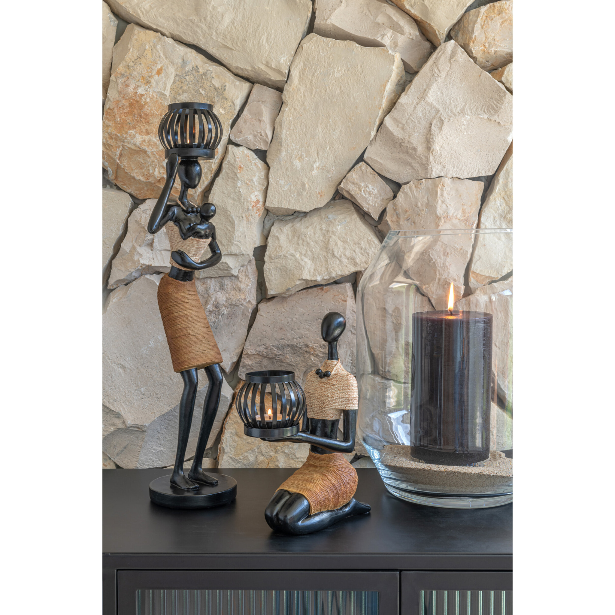 J-Line bougeoir sur Tête Figurine Ethnique  - polyrésine - marron - 2 pcs