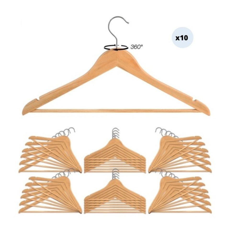 Lot de 10 Cintres en bois à Tête rotative MSV