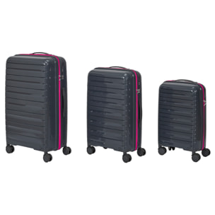 Valise Rome Gris Zip Rose Fluo X3