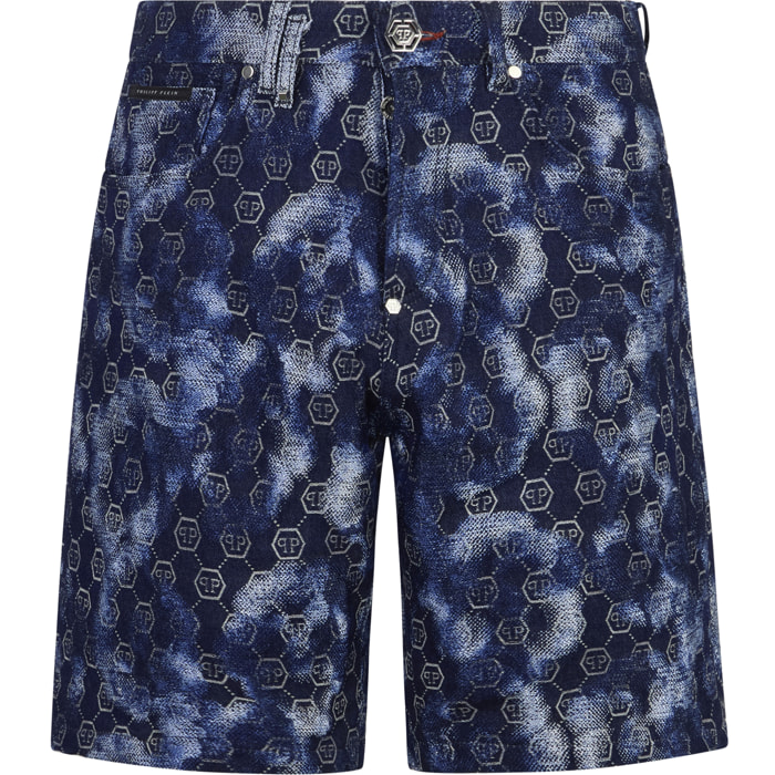 PHILIPP PLEIN Denim Shorts Jacquard Monogram