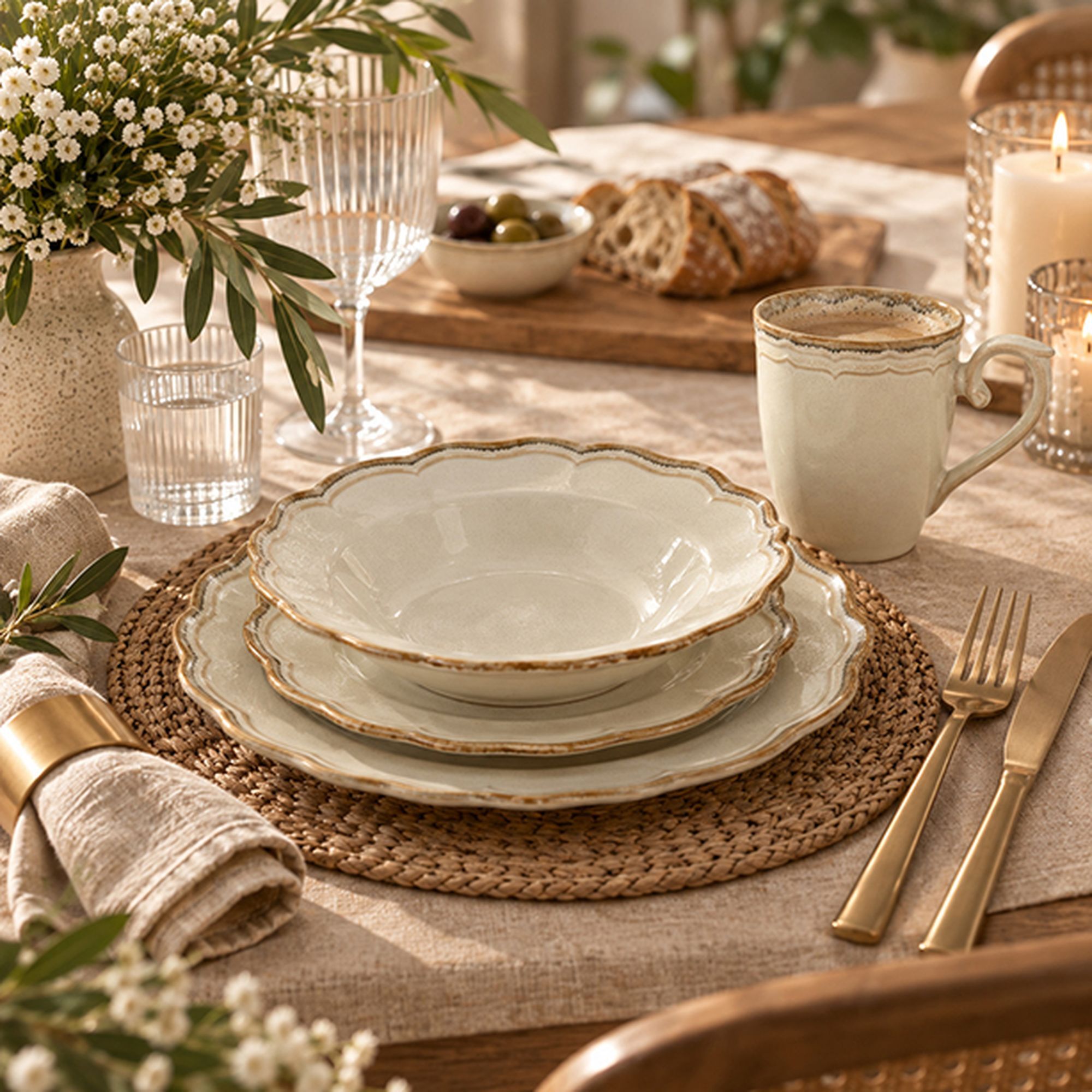 Lot de 6 assiettes plates 26,5cm en grès beige SIGNATURE