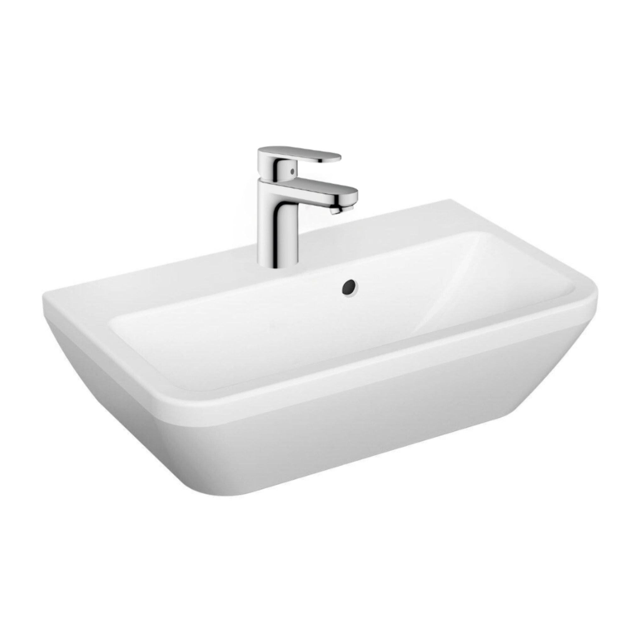 Integra Ensemble Lavabo suspendu 60x36 cm + Mitigeur lavabo avec tirette et vidage synthétique, Blanc (7088-VernisBlend1)